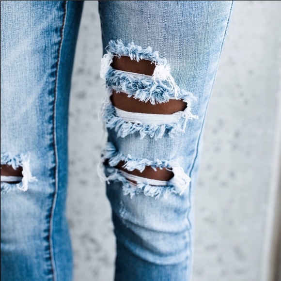 Distressed Jeans Denim Ripped Frayed Pants NEW - Picture 5 of 8